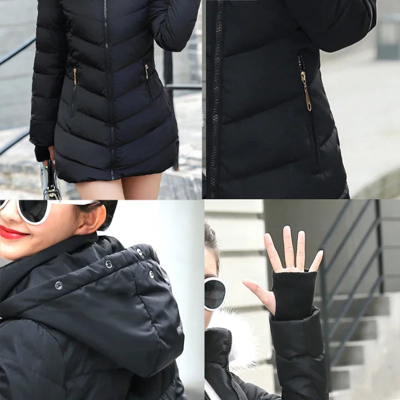 Novedades: chaqueta de invierno para mujer, entallada, acolchada de algodón, abrigada y gruesa.