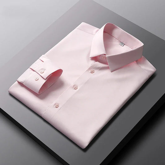Camisa de manga larga a la moda, de color liso, resistente a las arrugas, ideal para el trabajo.