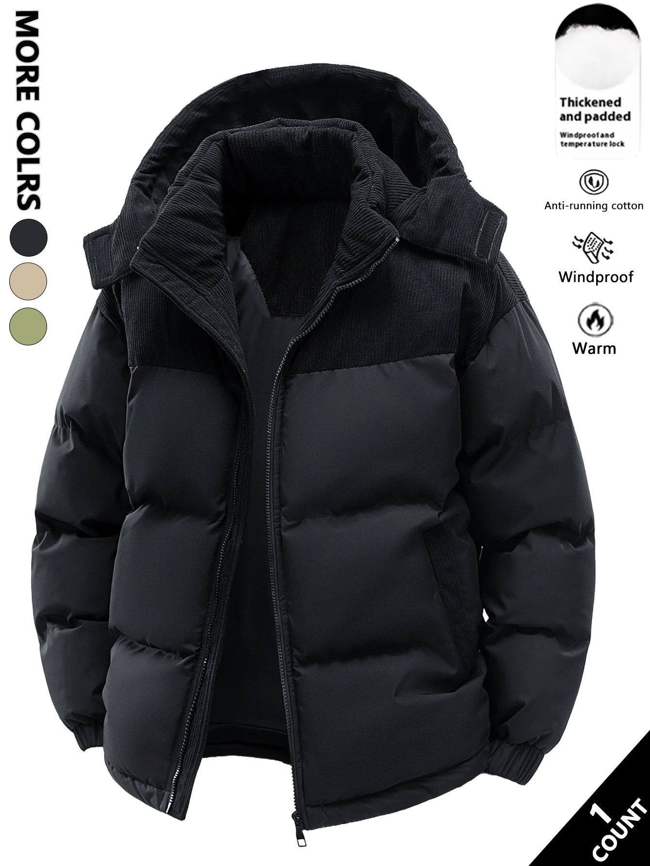Chaqueta hombre, gruesa y cálida para el invierno, cortavientos y resistente al frío, sencilla y versátil.