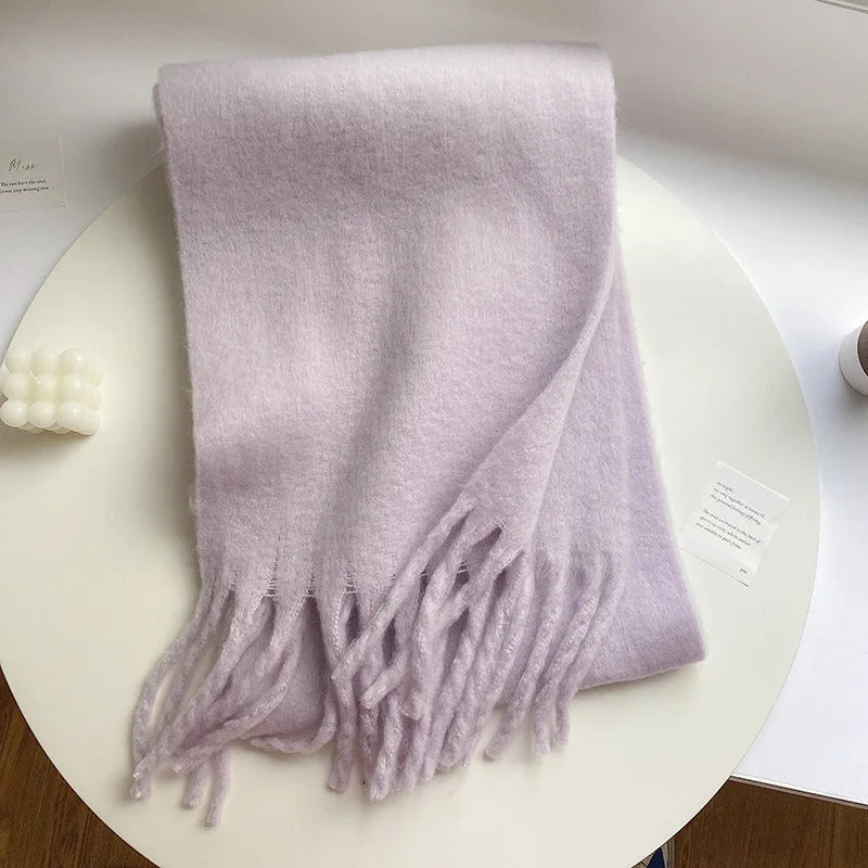 Bufanda de cachemira de lujo para otoño-invierno; gruesa y cálida. Chal clásico con borlas. Bufanda mullida. Bufanda de color liso. Chal suave.
