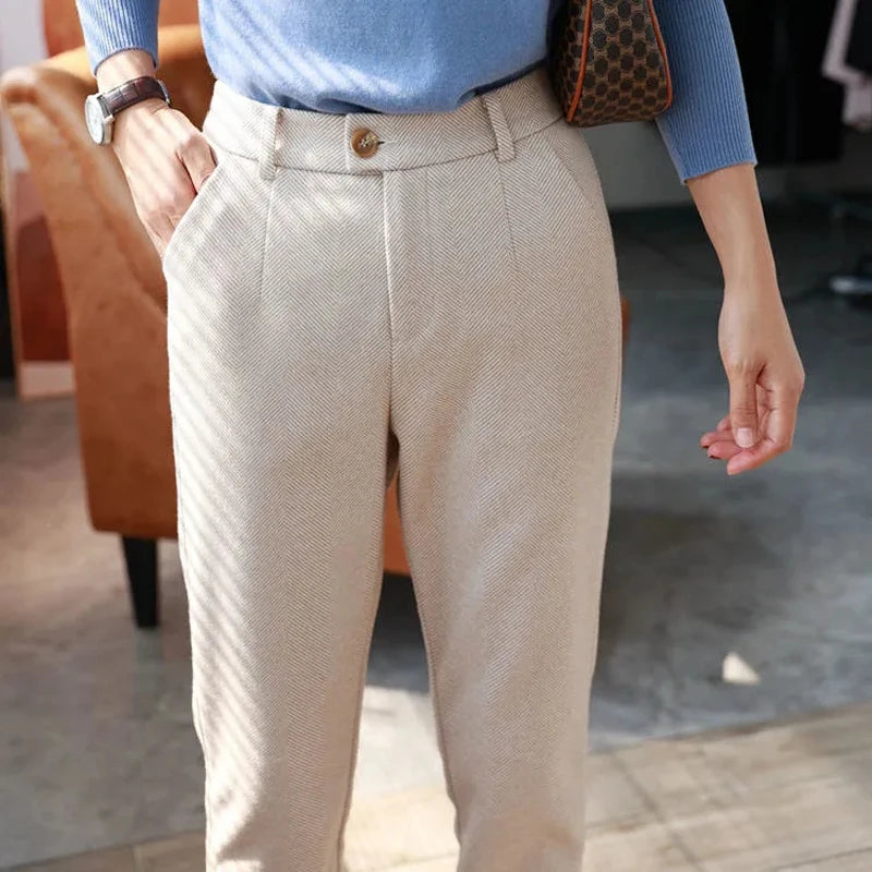 Pantalones de Lana para Mujer 2026, Estilo Harem, Cintura Alta, Casuales, de Traje.