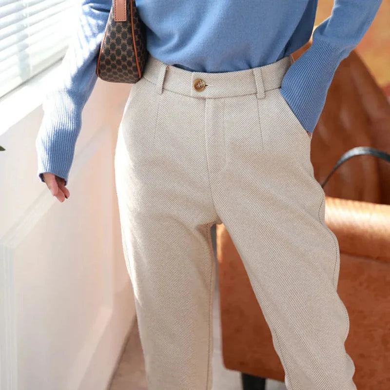 Pantalones de Lana para Mujer 2026, Estilo Harem, Cintura Alta, Casuales, de Traje.