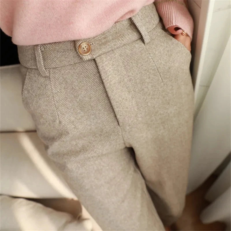 Pantalones de Lana para Mujer 2026, Estilo Harem, Cintura Alta, Casuales, de Traje.