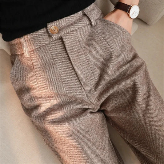 Pantalones de Lana para Mujer 2026, Estilo Harem, Cintura Alta, Casuales, de Traje.