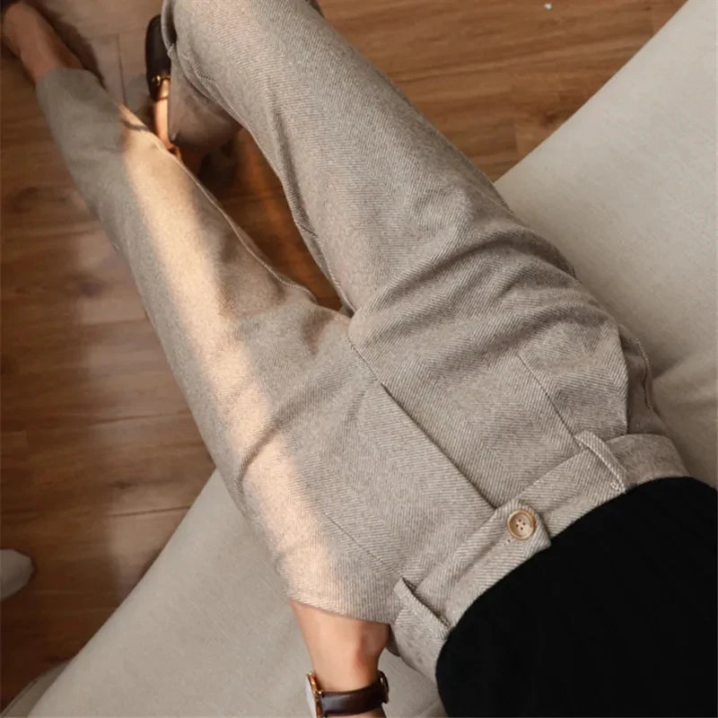 Pantalones de Lana para Mujer 2026, Estilo Harem, Cintura Alta, Casuales, de Traje.
