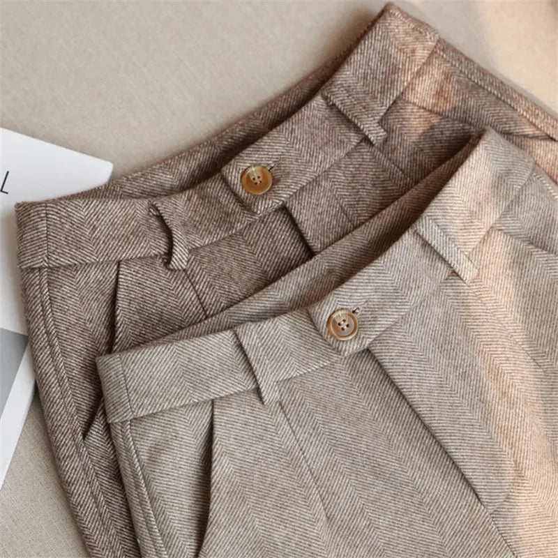Pantalones de Lana para Mujer 2026, Estilo Harem, Cintura Alta, Casuales, de Traje.
