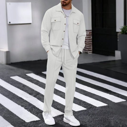 Nuevo conjunto de pantalones de manga larga de hombre, de color liso y tejido tipo gofre, de alta calidad, a la moda.