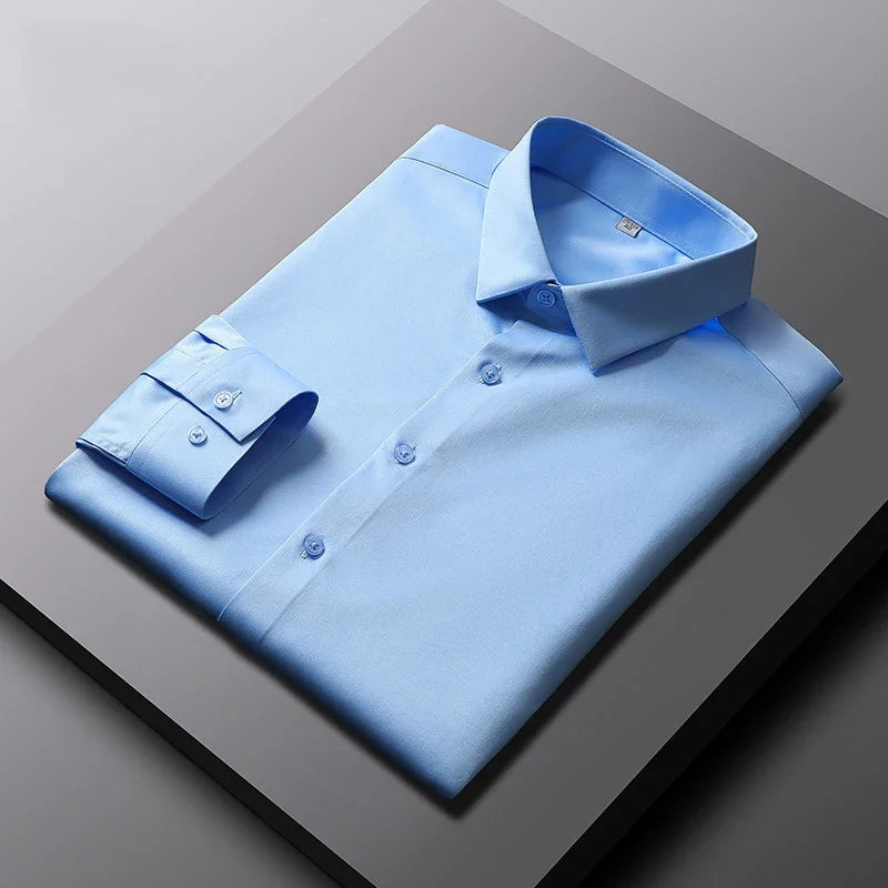 Camisa de manga larga a la moda, de color liso, resistente a las arrugas, ideal para el trabajo.