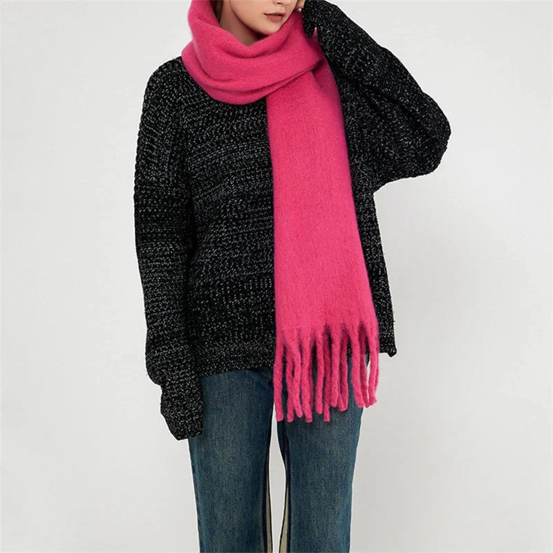 Bufanda de cachemira de lujo para otoño-invierno; gruesa y cálida. Chal clásico con borlas. Bufanda mullida. Bufanda de color liso. Chal suave.