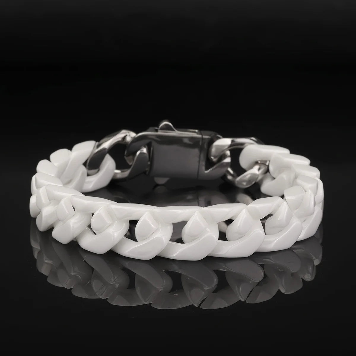 Pulsera de acero inoxidable y cerámica, para hombre y mujer, con diseño de mosaico y pulido en los cuatro lados; accesorios de acero y titanio