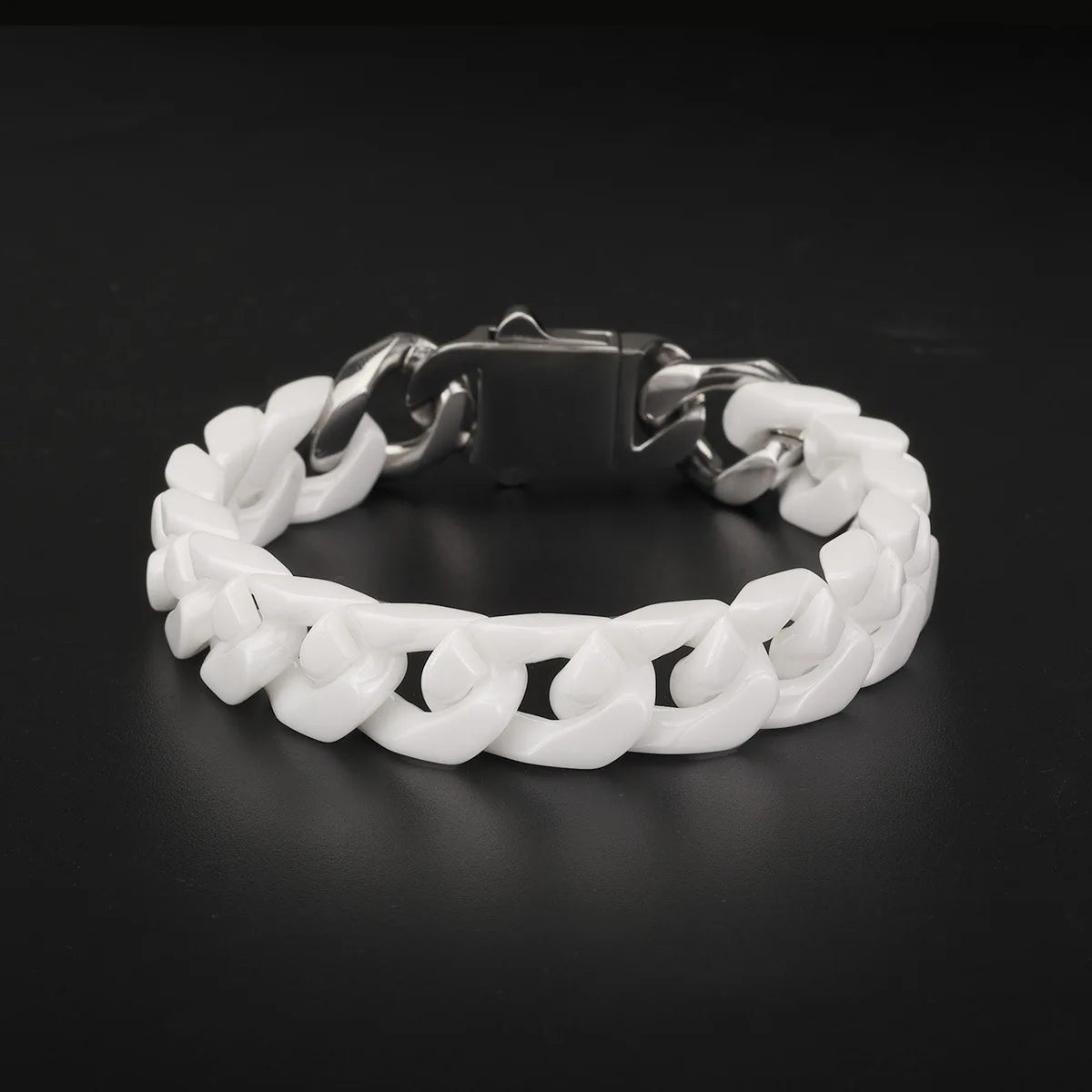 Pulsera de acero inoxidable y cerámica, para hombre y mujer, con diseño de mosaico y pulido en los cuatro lados; accesorios de acero y titanio