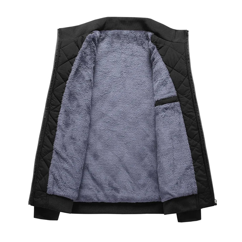Chaqueta bomber de otoño-invierno para hombre con estampado de rombos y forro polar. Chaqueta informal de moda para hombre 2026.