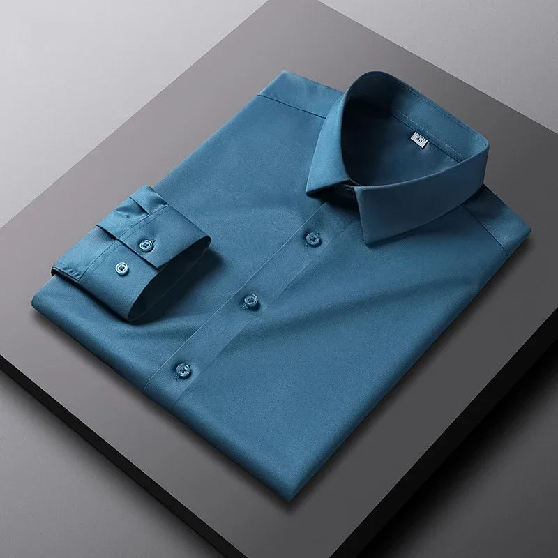 Camisa de manga larga a la moda, de color liso, resistente a las arrugas, ideal para el trabajo.