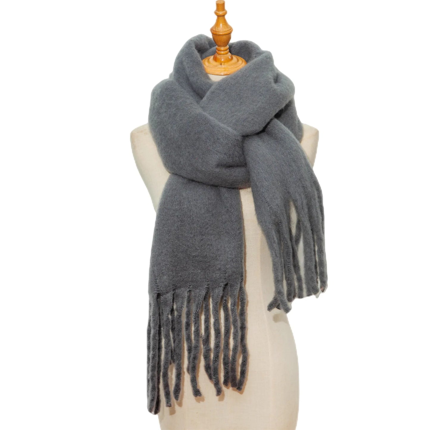 Bufanda de cachemira de lujo para otoño-invierno; gruesa y cálida. Chal clásico con borlas. Bufanda mullida. Bufanda de color liso. Chal suave.
