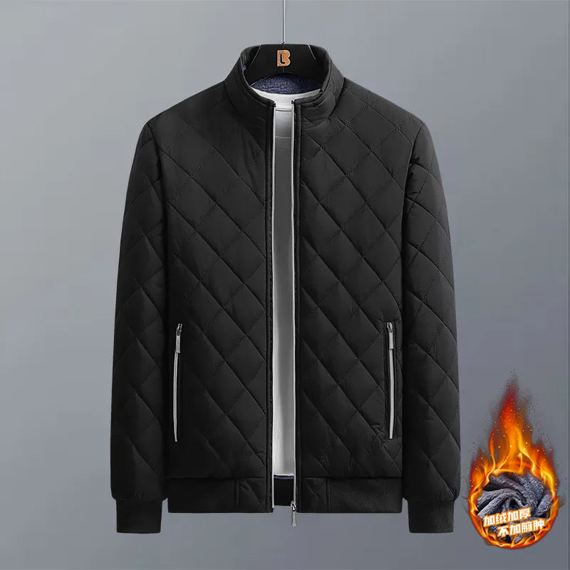 Chaqueta bomber de otoño-invierno para hombre con estampado de rombos y forro polar. Chaqueta informal de moda para hombre 2026.