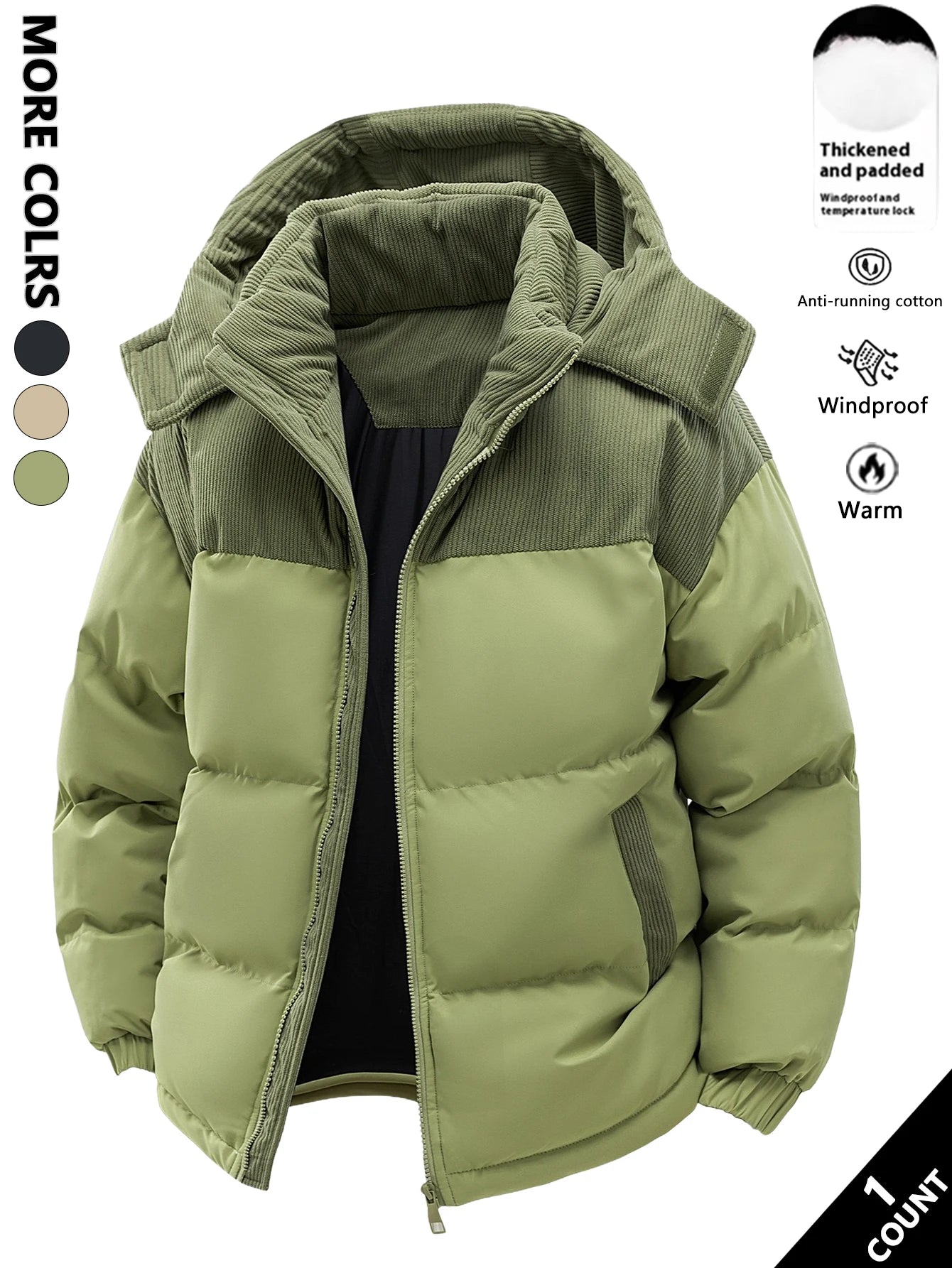 Chaqueta hombre, gruesa y cálida para el invierno, cortavientos y resistente al frío, sencilla y versátil.