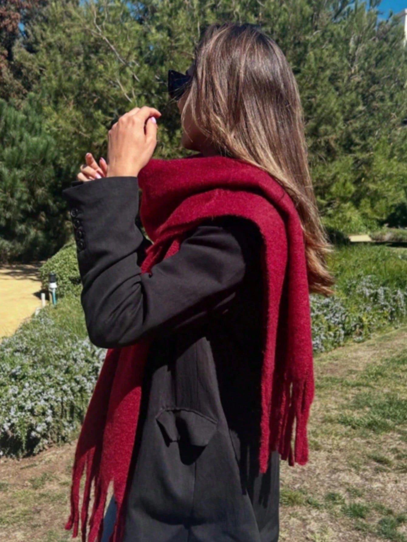Bufanda de cachemira de lujo para otoño-invierno; gruesa y cálida. Chal clásico con borlas. Bufanda mullida. Bufanda de color liso. Chal suave.