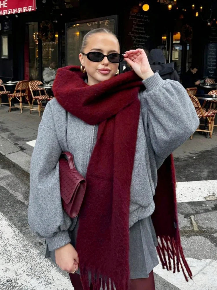Bufanda de cachemira de lujo para otoño-invierno; gruesa y cálida. Chal clásico con borlas. Bufanda mullida. Bufanda de color liso. Chal suave.