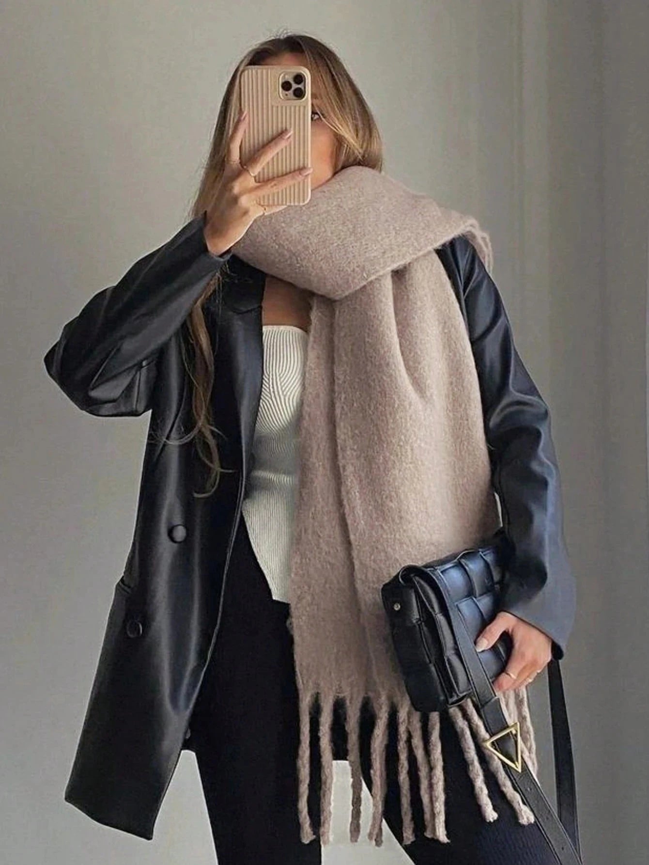 Bufanda de cachemira de lujo para otoño-invierno; gruesa y cálida. Chal clásico con borlas. Bufanda mullida. Bufanda de color liso. Chal suave.