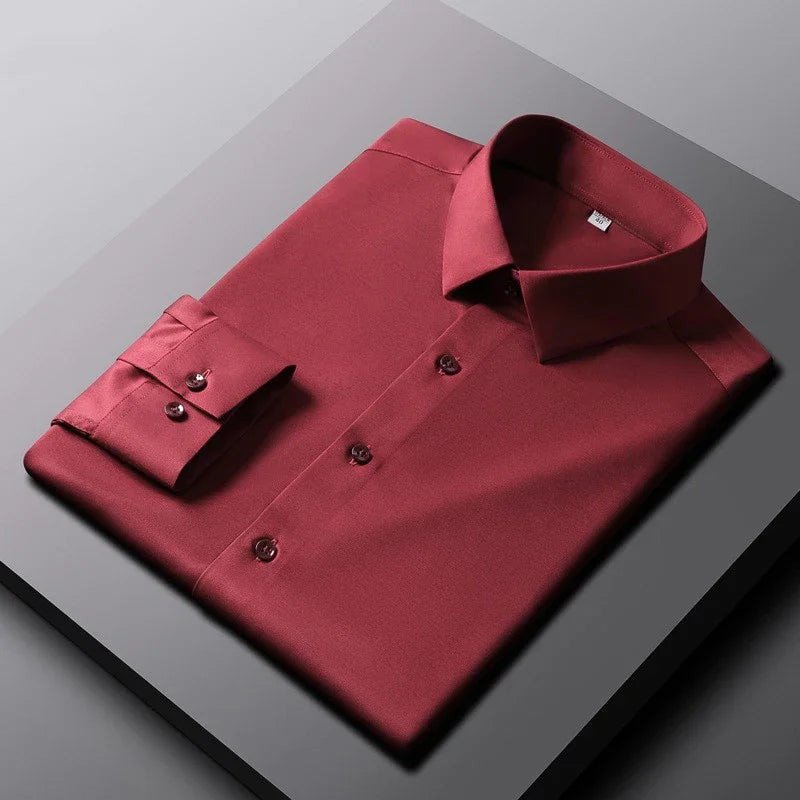 Camisa de manga larga a la moda, de color liso, resistente a las arrugas, ideal para el trabajo.