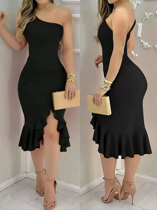 Vestido de color liso, elegante y sexy