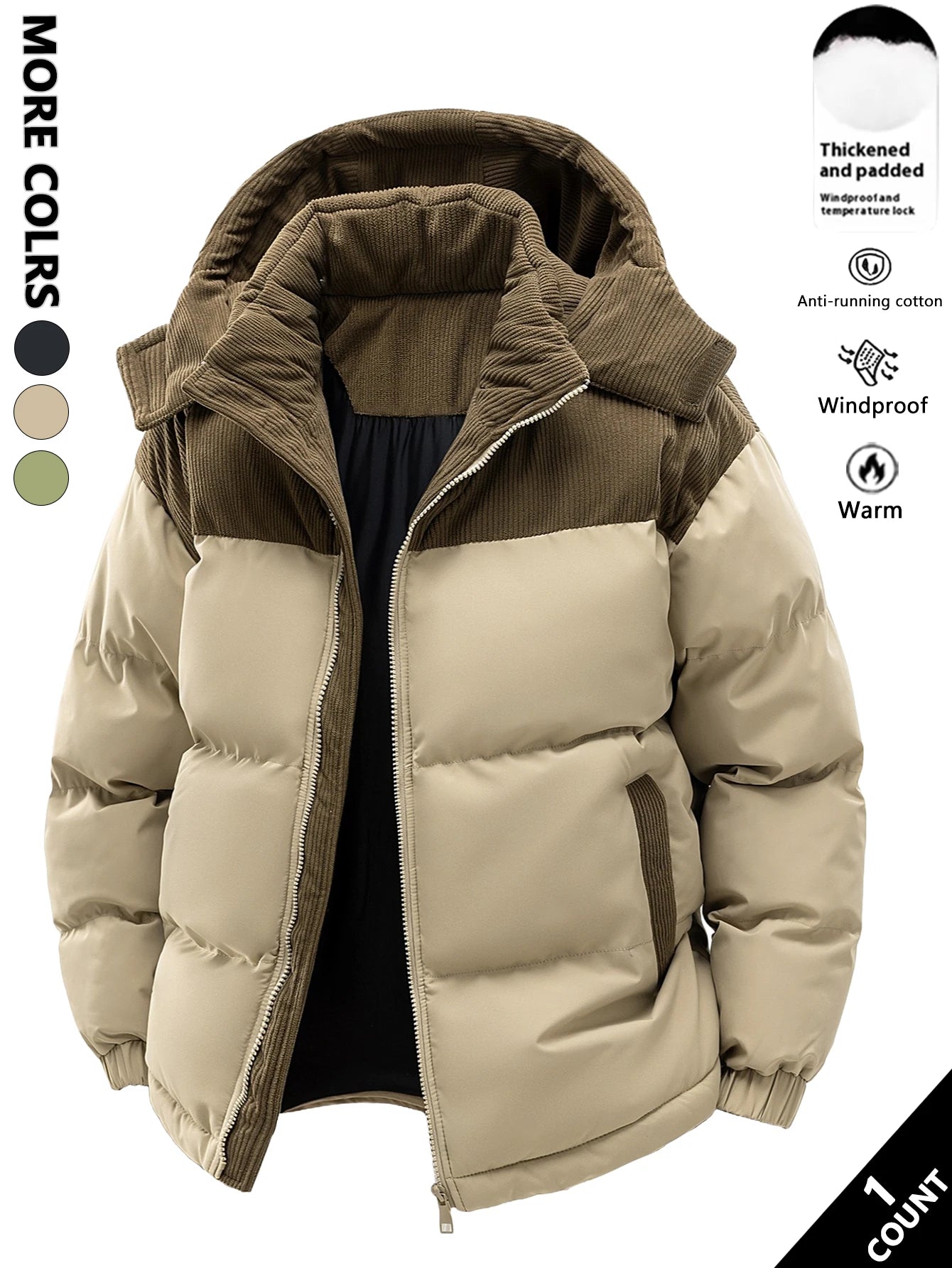 Chaqueta hombre, gruesa y cálida para el invierno, cortavientos y resistente al frío, sencilla y versátil.