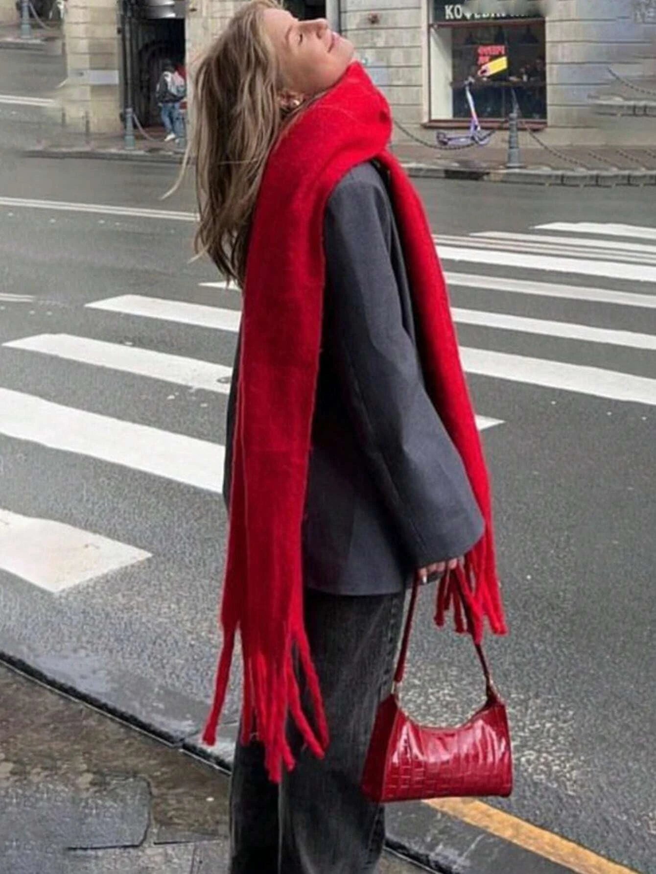 Bufanda de cachemira de lujo para otoño-invierno; gruesa y cálida. Chal clásico con borlas. Bufanda mullida. Bufanda de color liso. Chal suave.