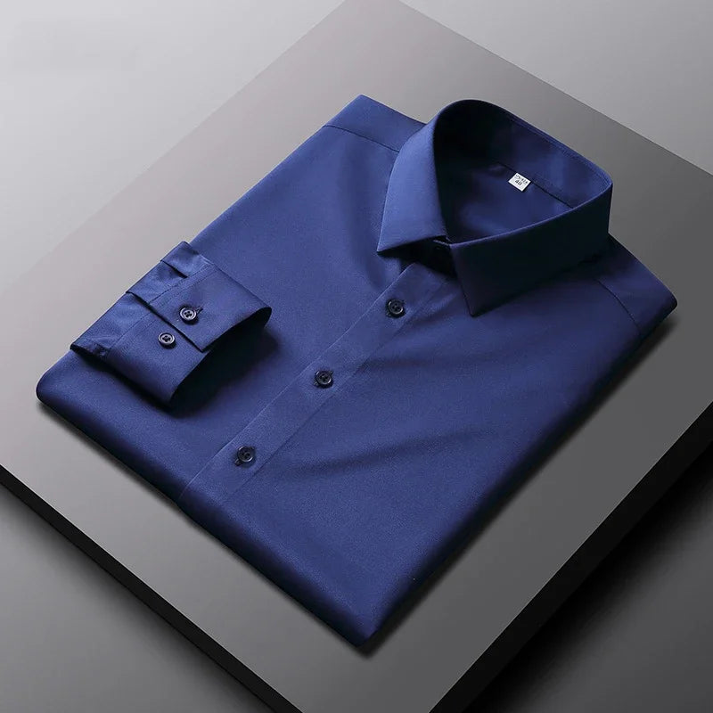 Camisa de manga larga a la moda, de color liso, resistente a las arrugas, ideal para el trabajo.