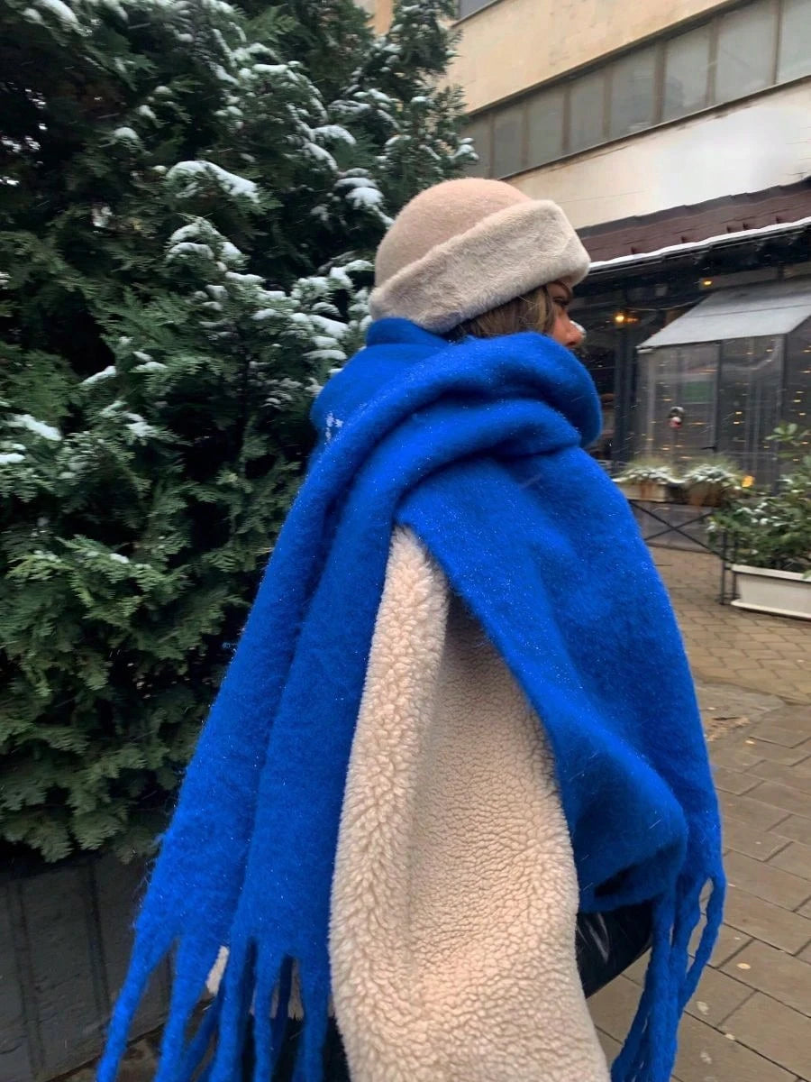 Bufanda de cachemira de lujo para otoño-invierno; gruesa y cálida. Chal clásico con borlas. Bufanda mullida. Bufanda de color liso. Chal suave.