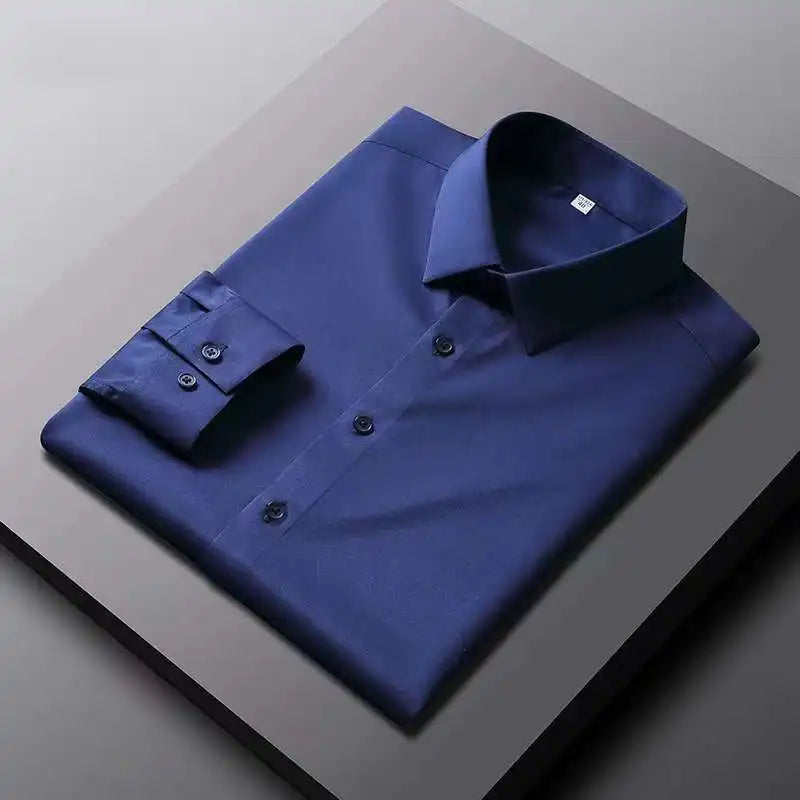 Camisa de manga larga a la moda, de color liso, resistente a las arrugas, ideal para el trabajo.