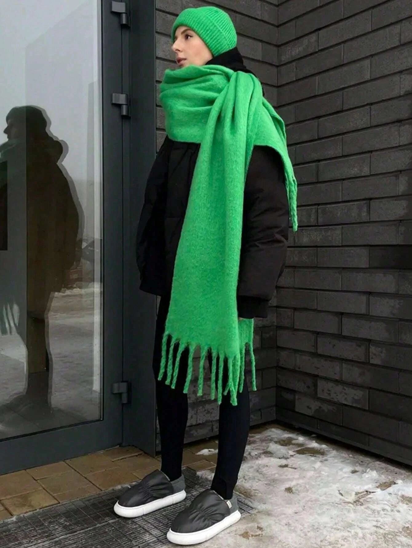 Bufanda de cachemira de lujo para otoño-invierno; gruesa y cálida. Chal clásico con borlas. Bufanda mullida. Bufanda de color liso. Chal suave.