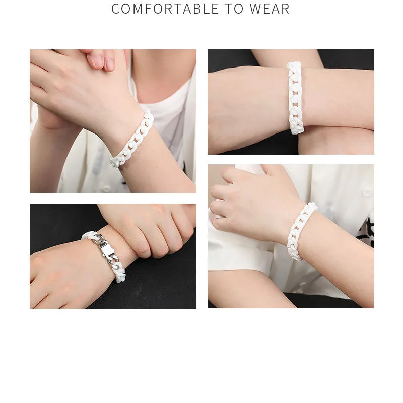 Pulsera de acero inoxidable y cerámica, para hombre y mujer, con diseño de mosaico y pulido en los cuatro lados; accesorios de acero y titanio
