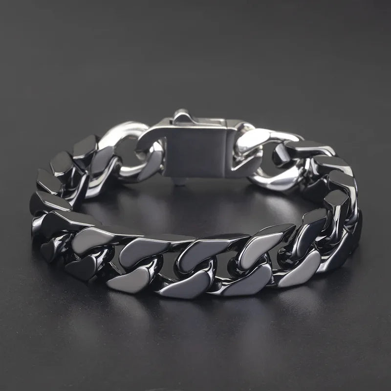 Pulsera de acero inoxidable y cerámica, para hombre y mujer, con diseño de mosaico y pulido en los cuatro lados; accesorios de acero y titanio